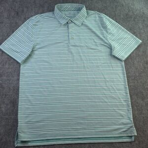 Southern Tide Polo Shirt Large Green Striped Performance Stretch Short Sleeve